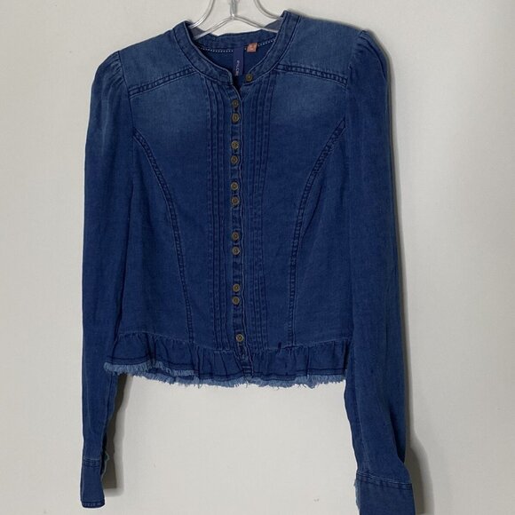 Anthropologie Pilcro Slim Buttondown top size 10 blue color - Picture 4 of 7